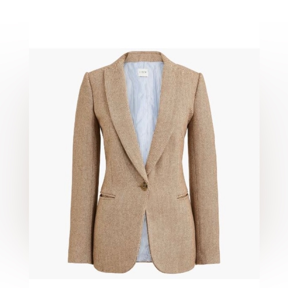 NWT J Crew Twill Blazer, tan and white, women. Size 0 (fits like 2-4)